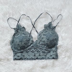 ‘Everly’ Crochet Lace Bralette in Blue Stone